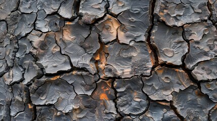Jagged and irregular bark with sharp edges and jagged cracks creating a rugged and untamed texture