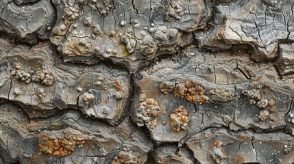 Dotted with small bumps and raised nodes like a collection of miniature pebbles embedded within the barks surface