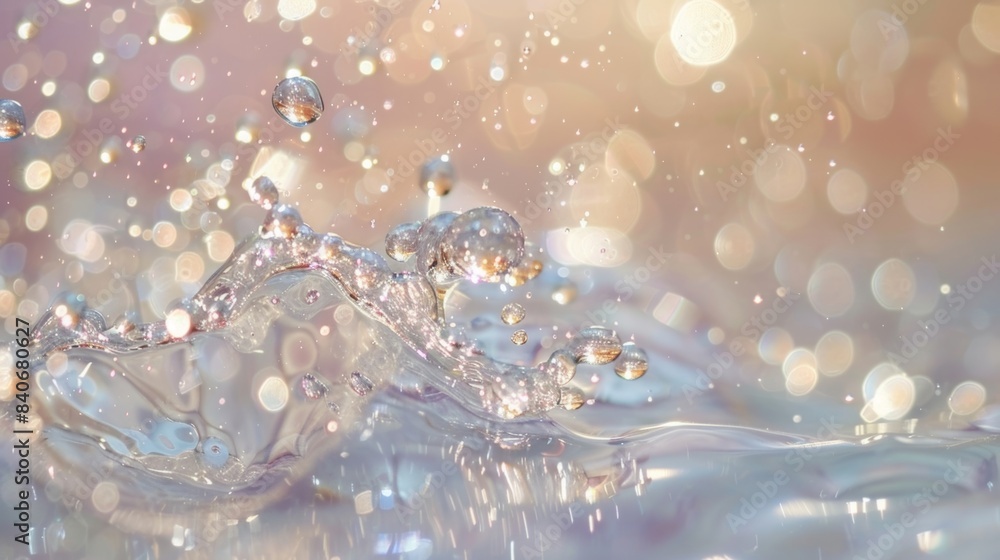 Poster tiny sparkles suspended in clear liquid creating an ethereal and dreamlike texture