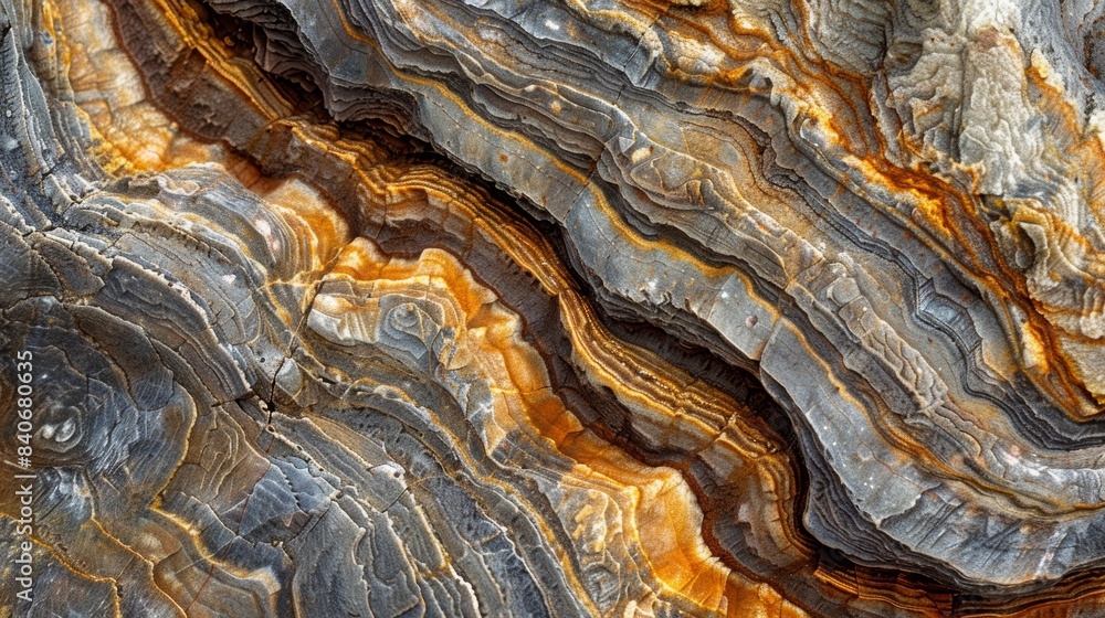 Poster thin layers of sedimentary rock revealing intricate patterns of swirls and lines