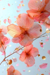 Obraz premium Delicate Pink Blossoms Falling Against A Blue Sky