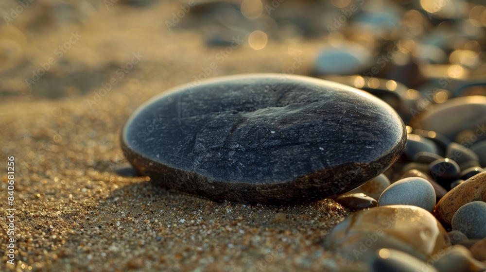 Poster a closeup of a single pebble showing its polished and flawless texture