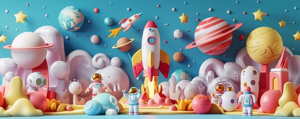 Clay Space Exploration Set, Clay models of rockets, planets, astronauts, and alien creatures for learning about space