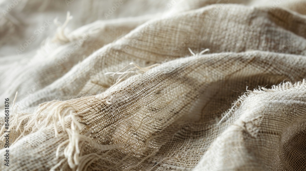 Poster an upclose photograph of a piece of linen with a natural unprocessed finish showcasing its raw undye