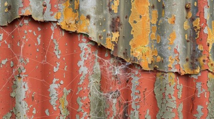 Cobwebbed and Chipping The various layers of this corrugated iron create an interesting texture with layers peeling back to reveal cobwebs in the corners and chipping paint severel