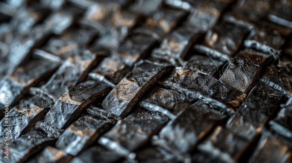 Poster a macro shot of the crosssection of the conveyor belt revealing the intricate weblike pattern of fib