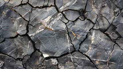 Fototapeta premium A chaotic pattern of intersecting cracks resembling an abstract piece of art