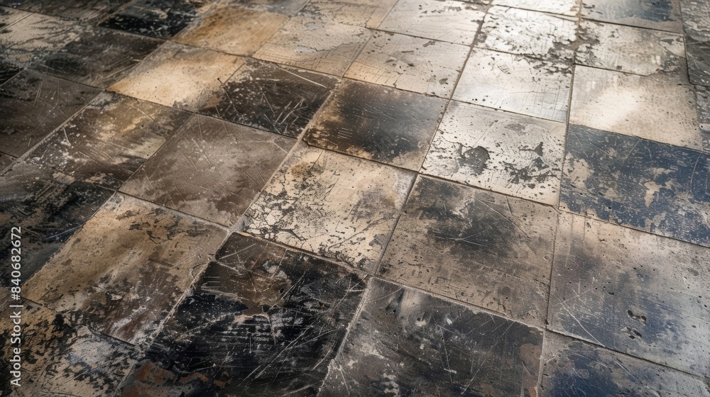 Poster the rough concrete floor is covered in a patchwork of dark and light patches adding a slightly vinta