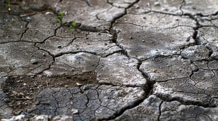 The textured concrete floor is filled with tiny cracks and crevices giving it a weathered aged appearance