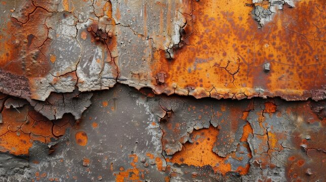 Aged and rusted The metal in this photo has an aged and rusted look with layers of pitting and rust covering its surface and adding character to the texture
