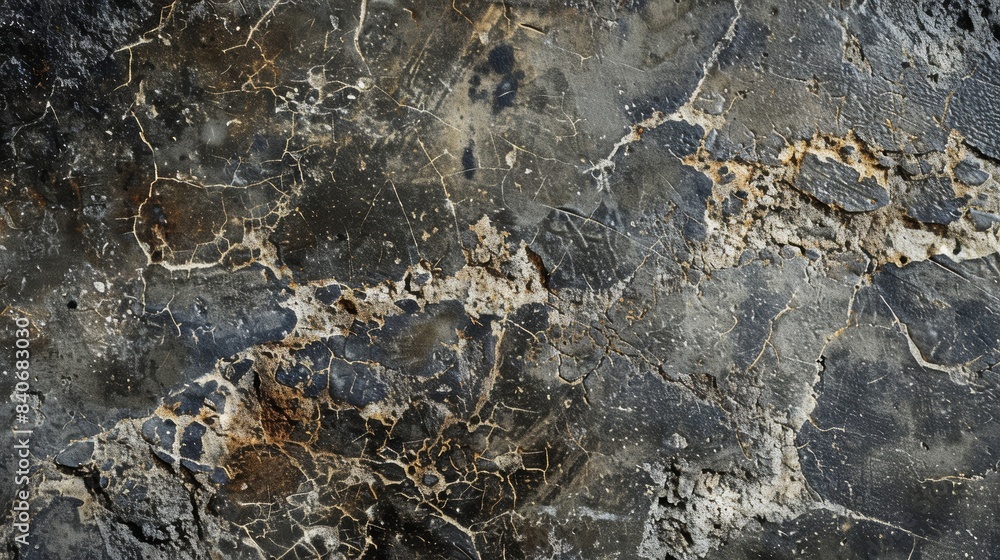 Poster a textured view of oilstained concrete showcasing a rough uneven surface with a glossy sheen caused 