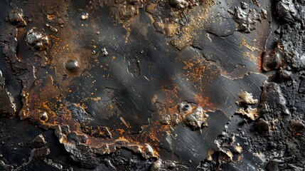 Fototapeta premium A closeup of heattreated steel reveals a contrast between smooth shiny areas and rough charred patches
