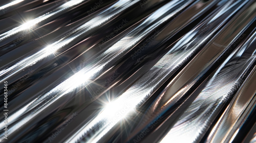 Poster crisscrossing metal ridges rays of sunlight reflecting off shiny metal ridges on the heat exchanger 