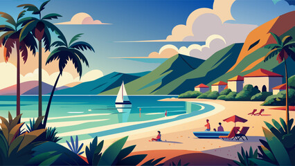 beach with butyieful weather background vector illustration  