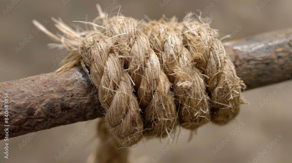 Poster ropewrapped handle with frayed ends showing the constant strain and pressure p on the tool