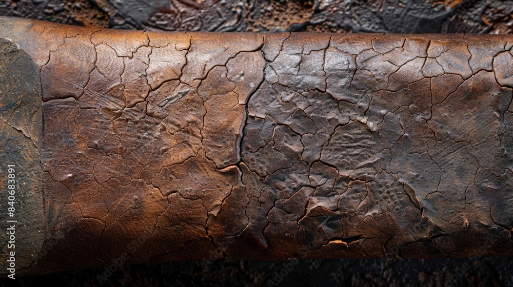 Poster the rough texture of a leather tool handle worn down from being repeatedly gripped with sweaty hands