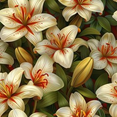 Timeless Classic Lilies Vector Art: White and Red Floral Design