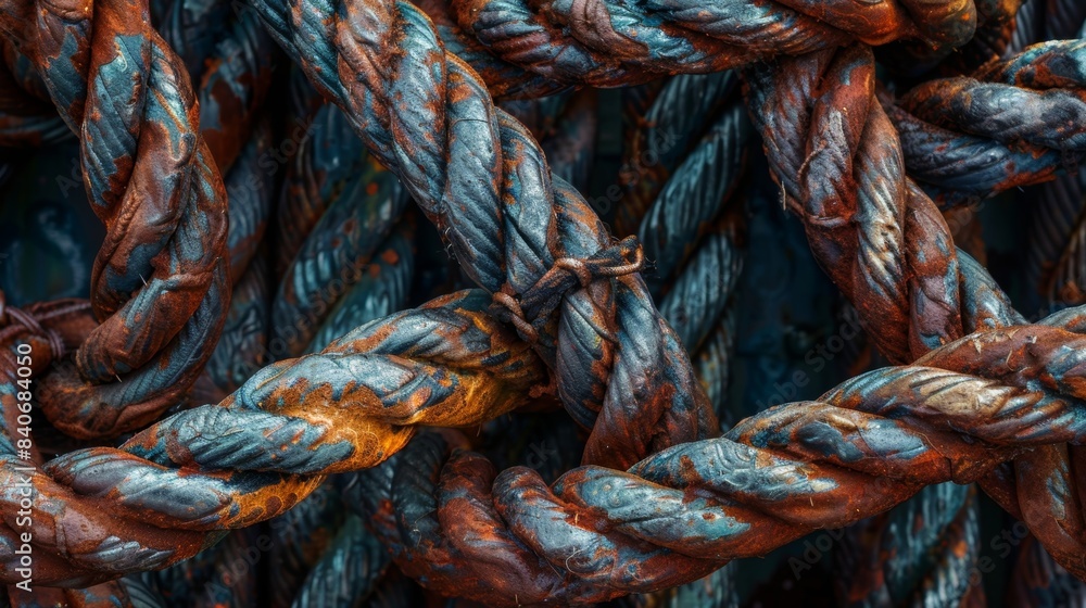 Poster twisted and knotted cables showing signs of repeated usage and rough handling