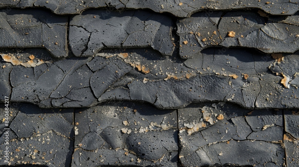 Poster this closeup texture image showcases the raised edges and crevices of weathered asphalt shingles wit