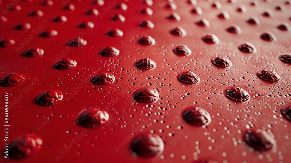 Poster upclose texture of studded vinyl flooring in a deep red color with each stud appearing to pop out of