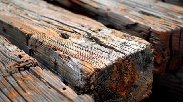 Rugged and sy these aged wooden beams exude strength and resilience despite their weathered appearance