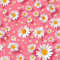 Obraz premium Playful Scattered Daisies on Pink Background