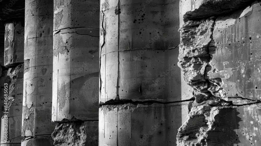 Poster from afar these concrete columns may seem solid but up close the numerous fault lines reveal their f