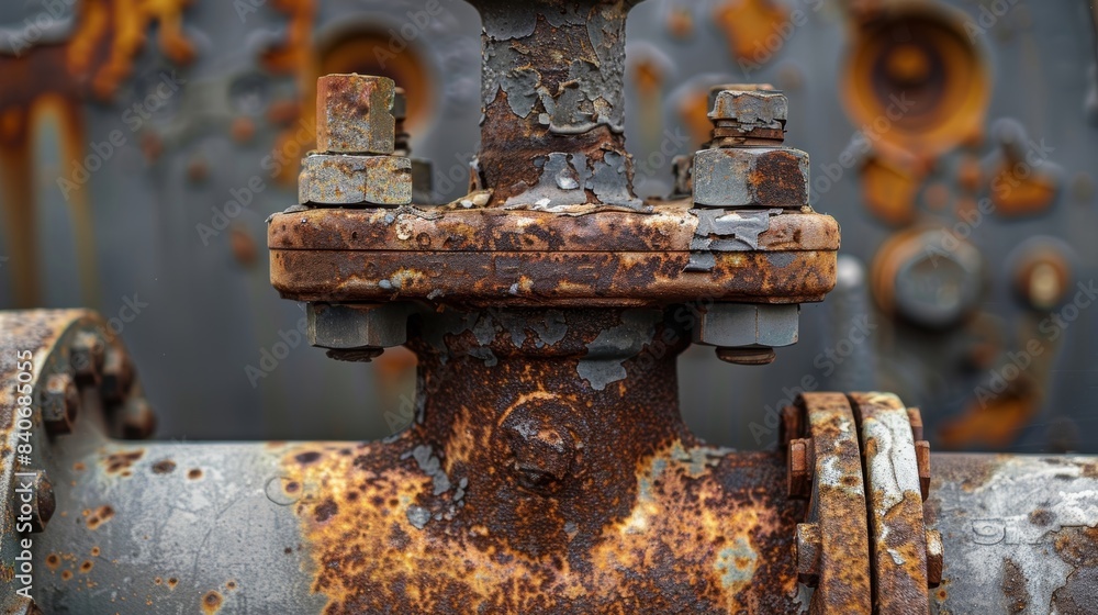 Poster a detailed shot of a valves handle covered in rust and missing chunks making it difficult to turn