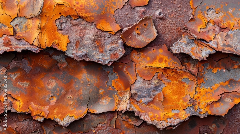 Poster jagged and distorted sections of a rusty sheet of metal displaying deep shades of caramel and burnt 