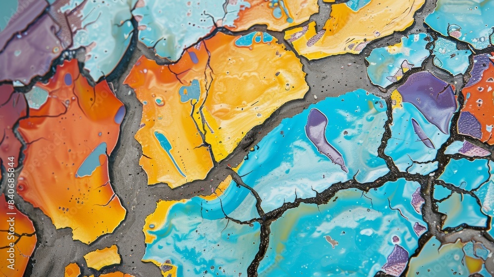 Poster bright hues the vibrant hues of the epoxy floor pop through the cracks giving off a burst of color a