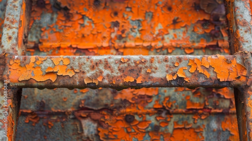 Aufkleber a rusty ladder its smooth surface now covered in a bumpy orange texture