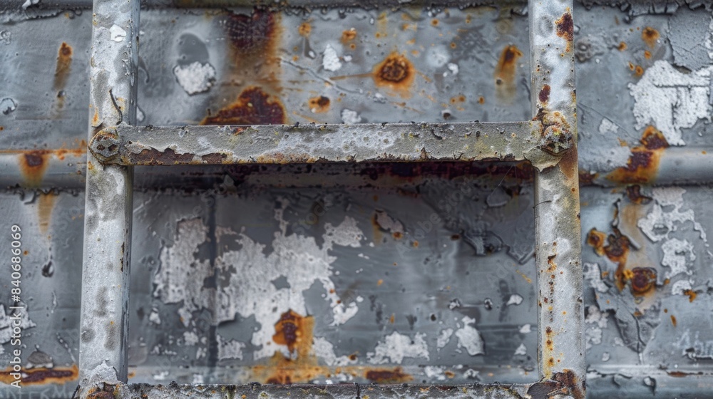 Aufkleber the once shiny silver surface now dull and rough covered in a layer of rust and patina giving the la