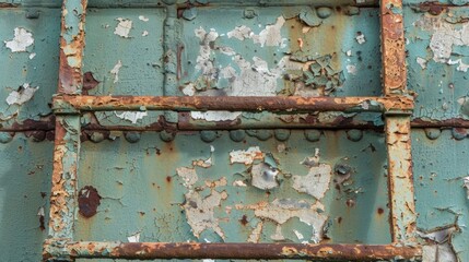 Naklejka premium Peeling patches of rust and chipped paint leaving rough patches across the ladders surface