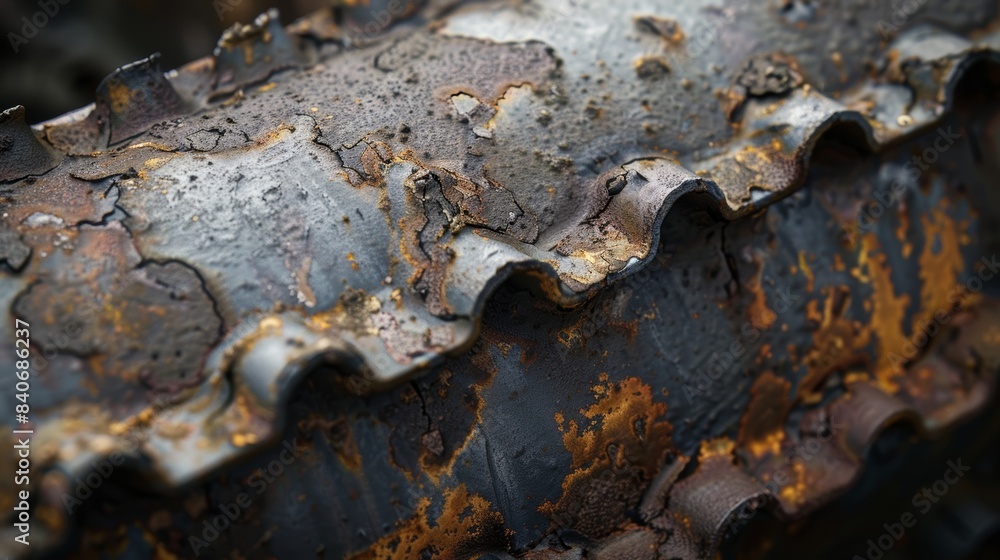 Poster jagged edges and sharp crevices run along the length of this metal tubing giving it a rough and jagg