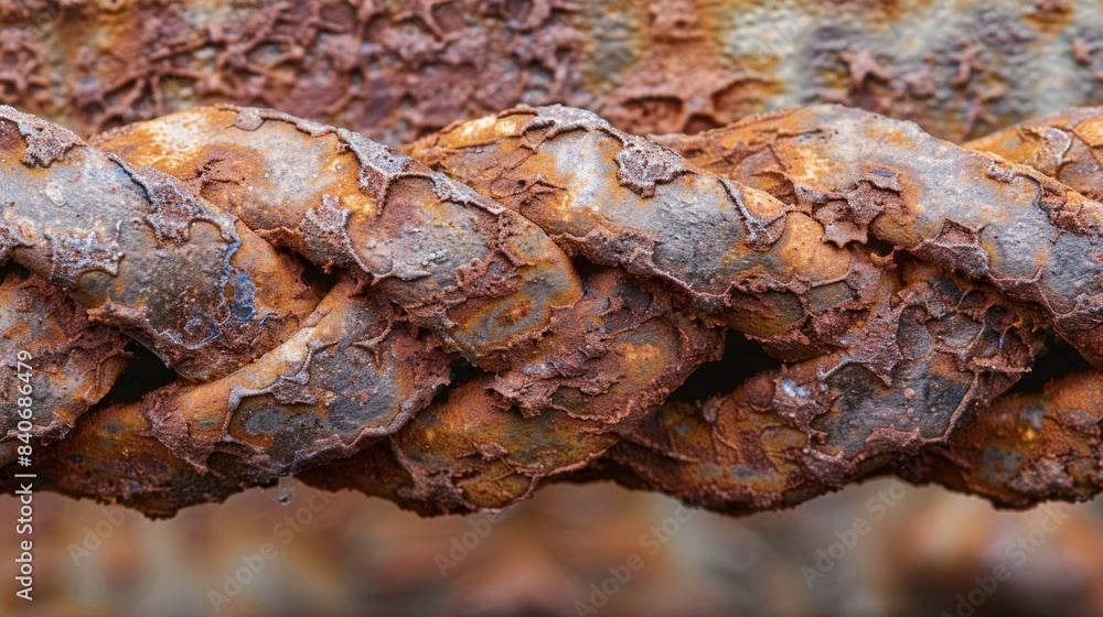 Poster upon closer examination a rusted metal bracket appears to have fine threads of rust woven throughout