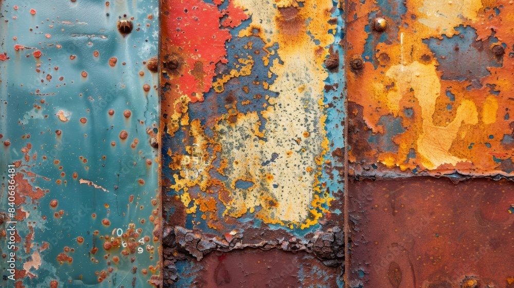 Poster thin patches of chipped paint cling to the surface revealing the original color of the metal underne