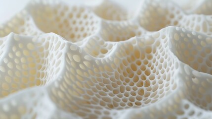 Layers of delicately perforated foam create a honeycomb pattern revealing the creamy white material beneath