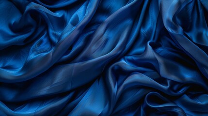 Fototapeta premium Soft smooth folds of delicately dd silk dyed in a deep shade of royal blue