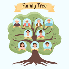 Family tree of three generation. Grandparents, parents, children.Vector illustration