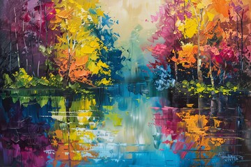Vibrant Oil Painting: A Splash of Colors" Description: This oil painting bursts with vibrant hues