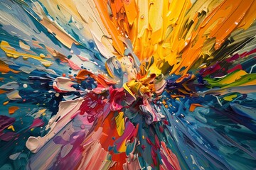 Vibrant Oil Painting: A Splash of Colors" Description: This oil painting bursts with vibrant hues