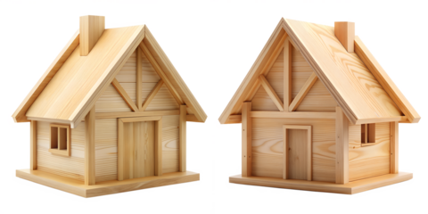 Very simple plain house made of timber frame closeup highly detailed isolated on transparent background PNG file