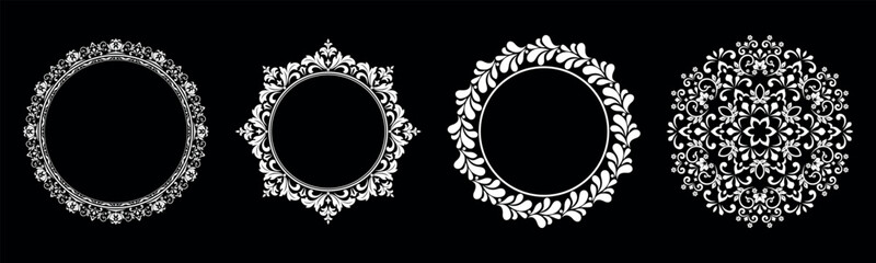 Set of decorative frames Elegant vector element for design in Eastern style, place for text. Floral black and white borders. Lace illustration for invitations and greeting cards.