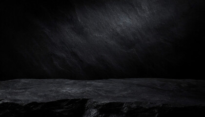Dark detailed rough black rock table for product display and presentation background branding.