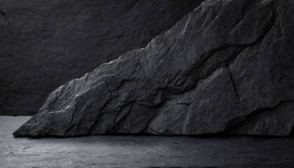 rock texture with a dark surface set dark background. Dramatic lighting, rugged texture, powerful and minimalistic product showcase stage.