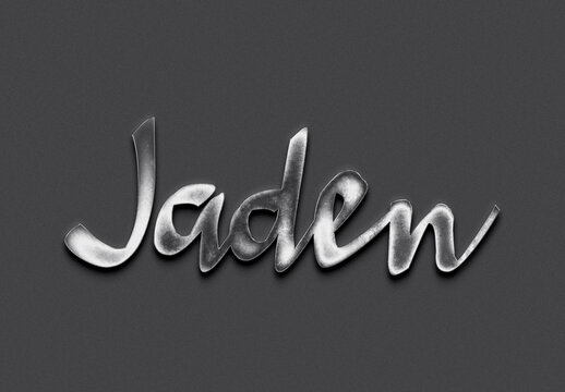 Chrome metal 3D name design of Jaden on grey background.