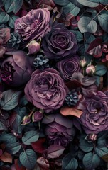 Close Up of Purple and Red Roses in Full Bloom