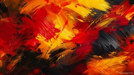 An abstract background of bold, colorful brushstrokes in red, orange, and yellow against a dark backdrop. The energetic and expressive strokes evoke a sense of creativity and passion