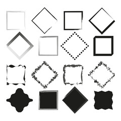 Assorted square frames set. Diverse borders collection. Geometric shapes array. Decorative elements group. Vector illustration. EPS 10.