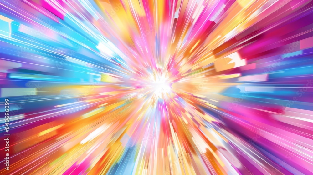 Poster An abstract background with a burst of radial lines in vibrant colors, emanating from the center. The energetic design creates a sense of movement and excitement